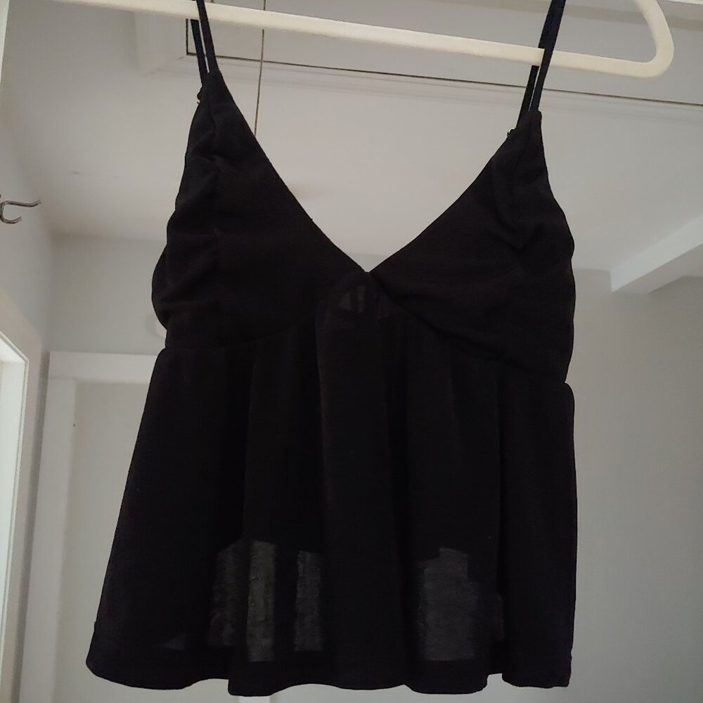 Love Tree cropped black camisole deep V bralette tank, size small